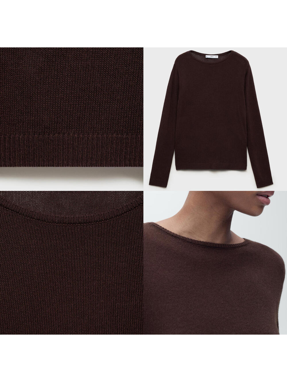 Mango Linen-Blend Boat-Neck Sweater NWT Rosa Chocolate Small - Picture 2 of 8